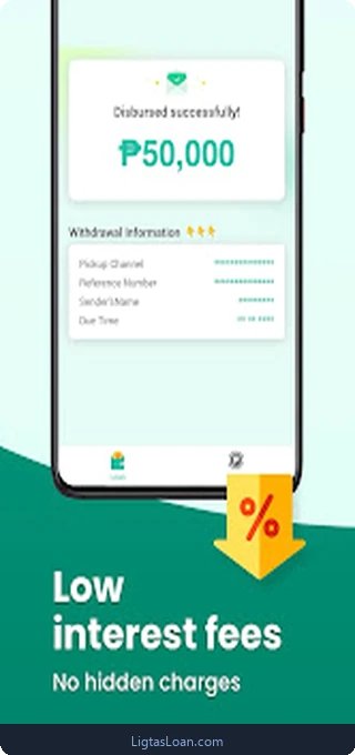 MocaMoca app: ₱50,000 disbursement screen