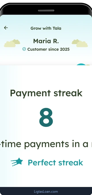 Tala app: payment streak screen